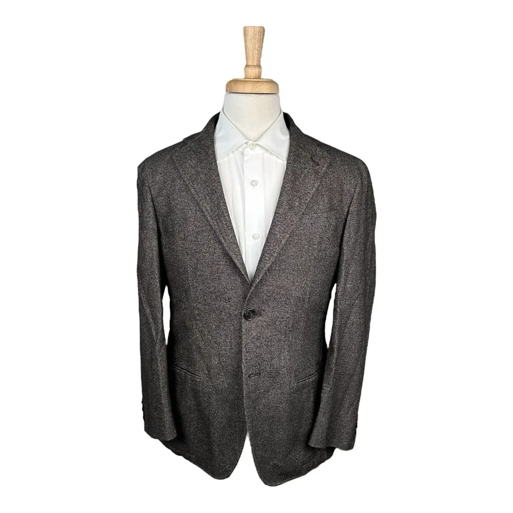 Tombolini Brown Woven Wool Cotton Blend Blazer Mens 40R NS08 I764 U290